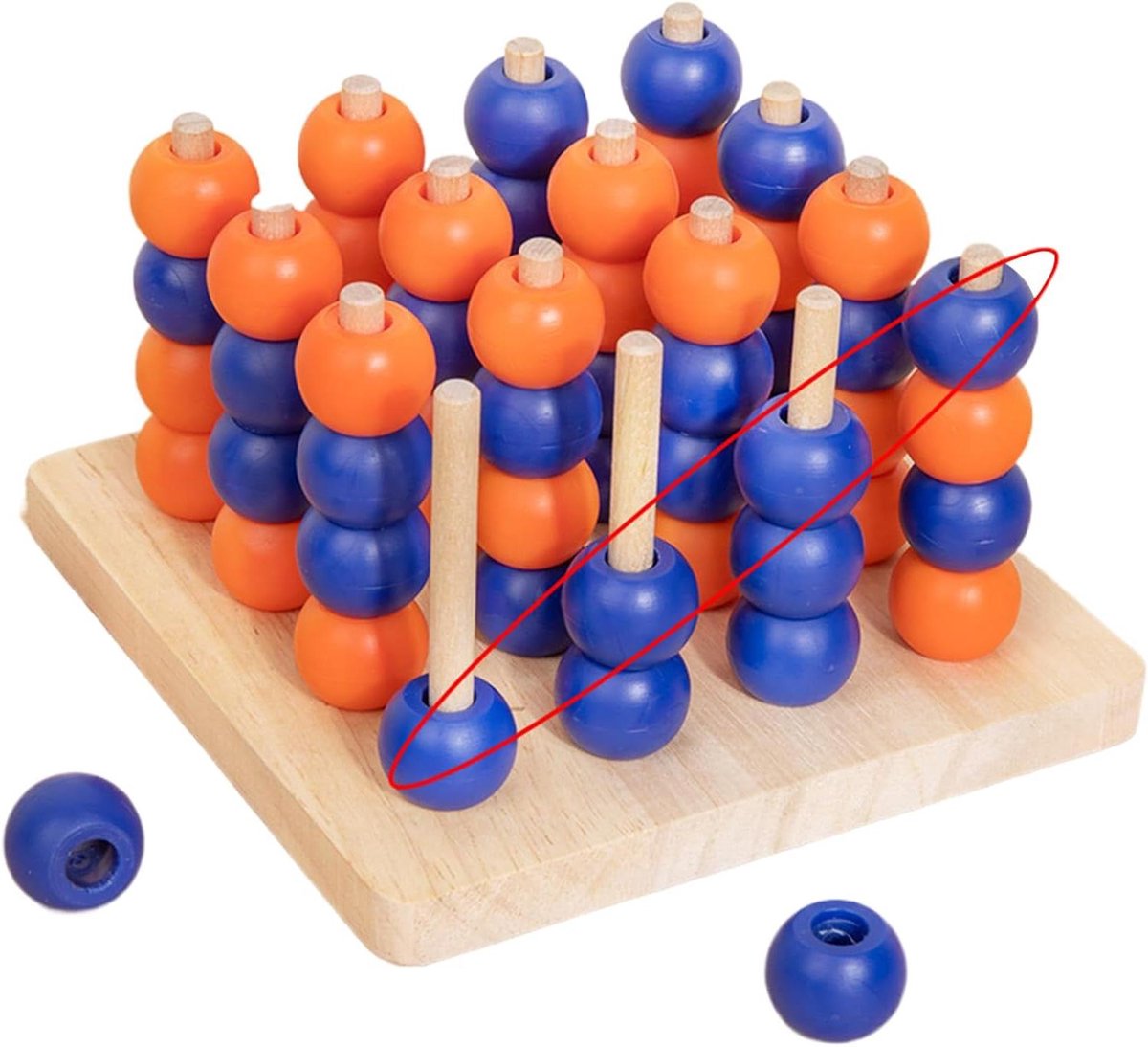 Vier Op Een Rij - Houten Spel - Familie Plezier - 3D Ruimtelijk Inzicht - 14 cm - Houtkleur