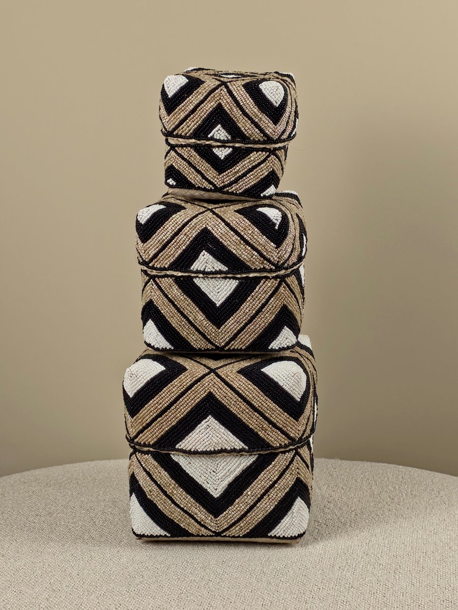 Blitzdeco - Balinese Offermandenset - Belle - Handgemaakt - Zwart, Beige, Wit - 3 Maten