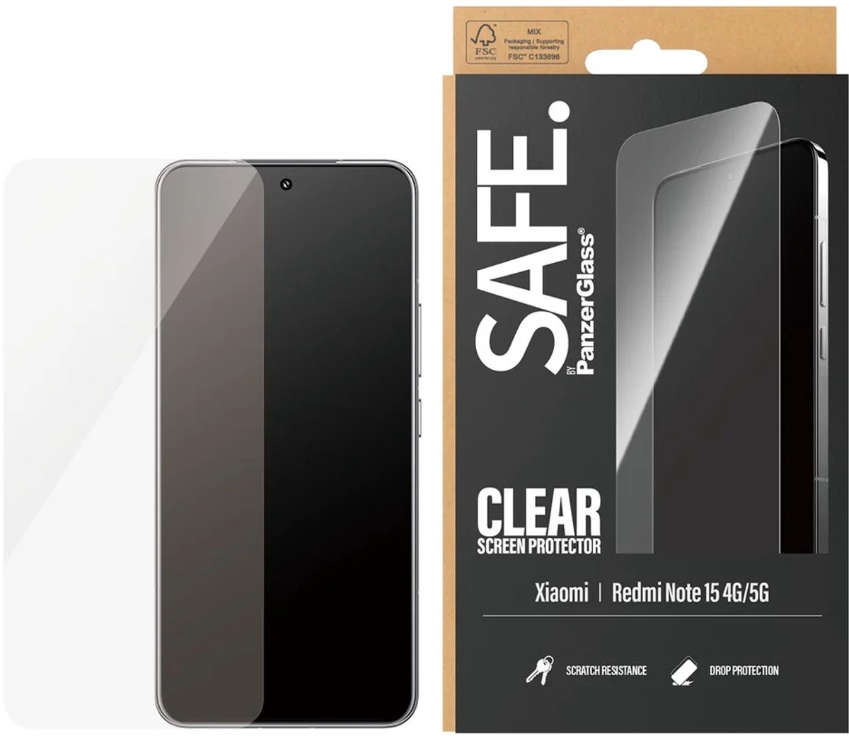 SAFE by PanzerGlass Ultra-Wide Fit Screenprotector voor de Xiaomi Redmi Note 15 (5G)