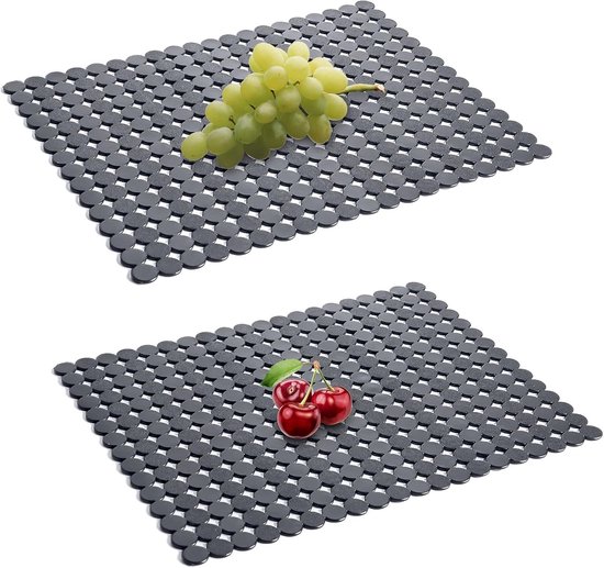 2 Pièces - Tapis d'évier - Tapis d'égouttoir - 40x30cm - Insert d'évier - Rectangulaire - Motif à pois - PVC - Tapis de grille d'évier - Protection d'évier - Protecteur d'évier - Tapis de lavabo - Gris