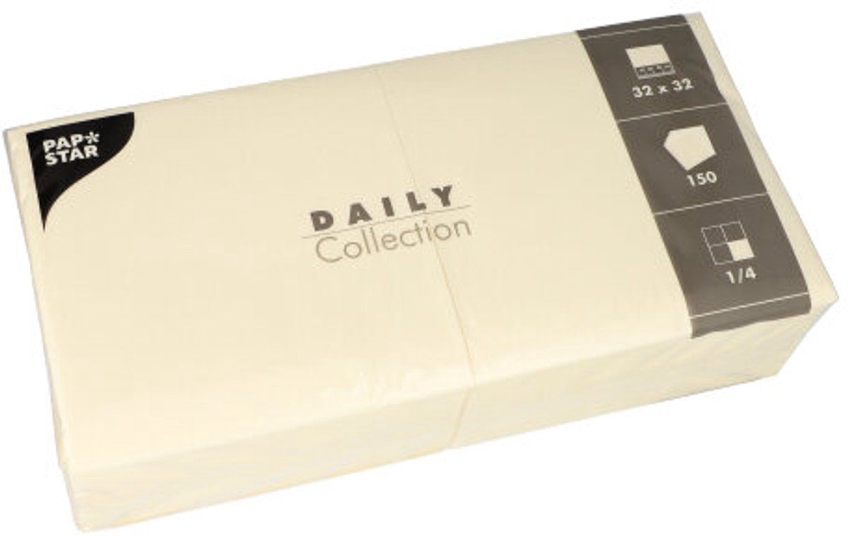 6x 150 Servetten DAILY Collection 1/4 vouw 32 cm x 32 cm champagne