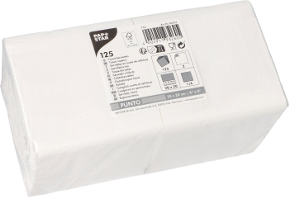 16x 125 Servetten 2-laags PUNTO 1/4 vouw 20 cm x 20 cm wit