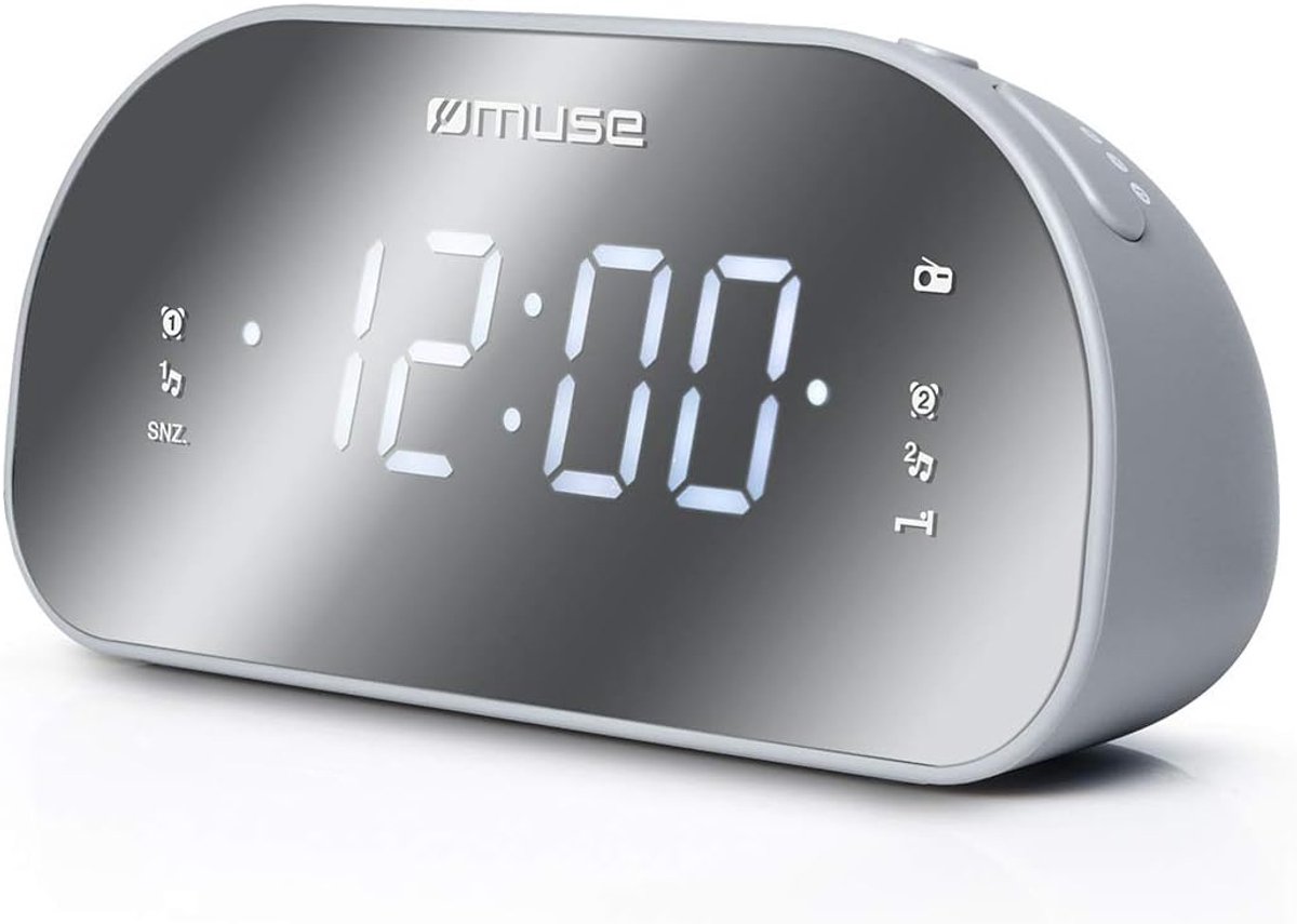 Wekker Radio - Digitale Klok - Slaapkamer Gebruik - Dubbel Alarm - 18.5 cm Breed - Zilver