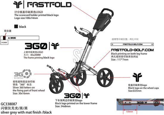 Fastfold 360 Golftrolley Glans Zilver Zwart van Merkloos — afbeelding 2