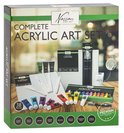 Doos met acrylverf set, 38 stuks. Bevat tubes verf, canvas, kwastenset, paletmessen, modelleerpasta en zwarte marker.
