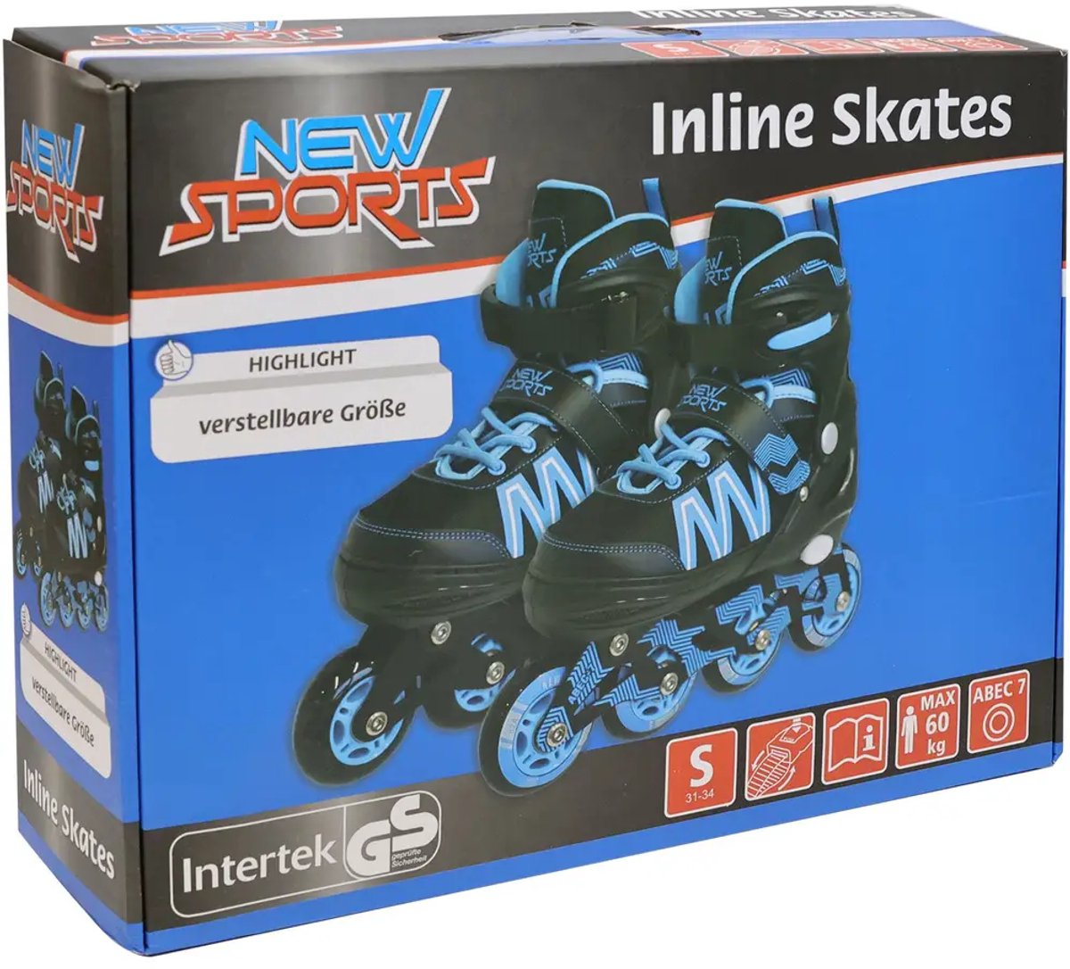 New Sports inline skates zwart blauw verstelbaar ABEC 7 kindermaat.