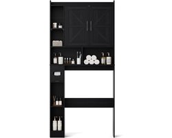 Calviero® Calviero® Wasmachine kast - Wasmachinekast - Wasmachinemeubel - Zwart - 7 open nissen en een vak voor papieren handdoeken
