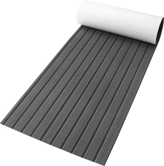 TeakFoamShop – Tapis de bateau en mousse EVA Teak Pro Series – Revêtements de sol autocollant Premium Bateaux – 240 x 60 cm – Gris foncé avec lignes noires – Durable et Luxe , antidérapant