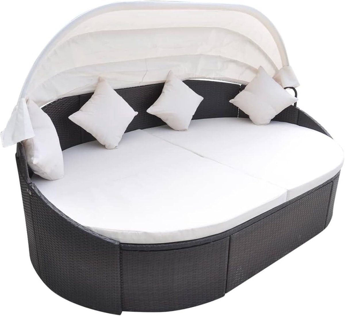 Luxe Solar Lounge Eiland met Zonnescherm en Kussens – Poly Rattan Tuinligbed / Sun Bed / Garden Daybed – Weerbestendig, UV-bestendig, Modern Design Formaat M