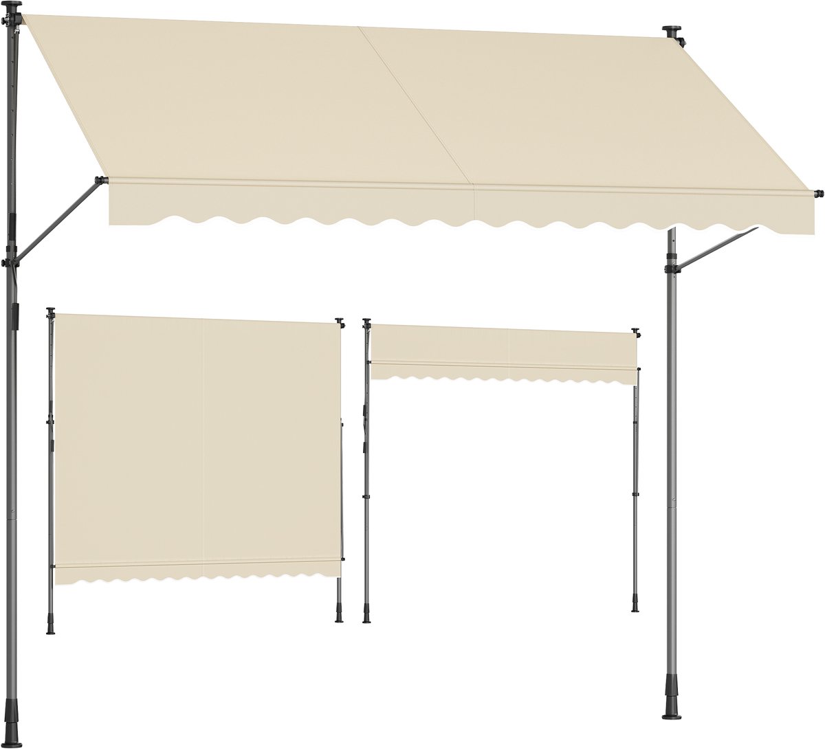 SONGMICS - Zonnescherm - Balkonzonnescherm met Handmatige Bediening - Hoogte Verstelbaar - Voor Balkon Terras Tuin