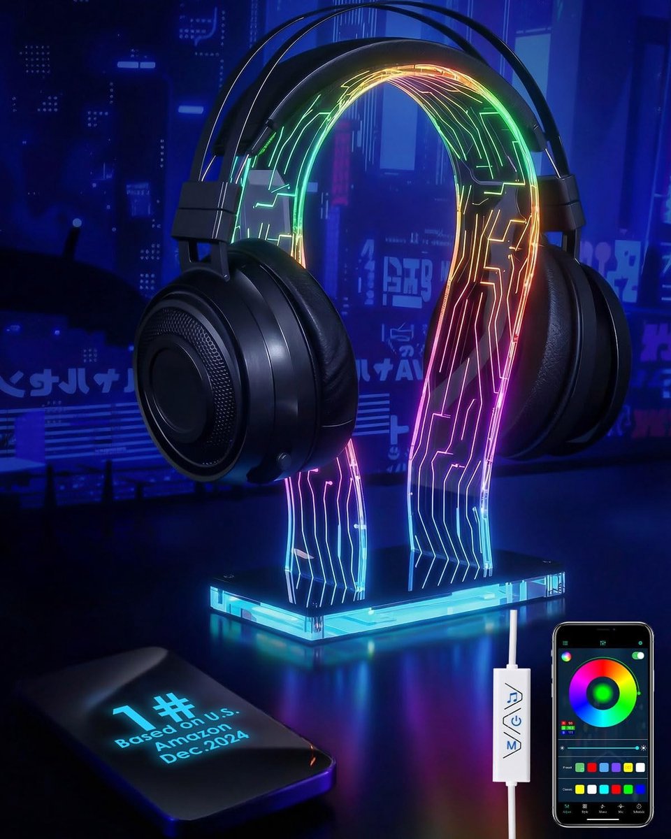 RGB Hoofdtelefoonstandaard - Gaming Accessoire Houder - Bureau Organisatie - 213 Lichtmodi - 15x9x26 cm - Zwart