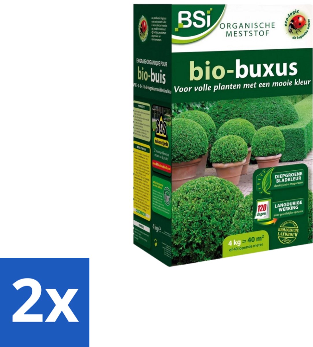 BSI – Bio Buxus Meststof – Gezonde Groei & Diepgroene Bladeren – 4 kg (40 m²) - Voordeelverpakking - 2 stuks