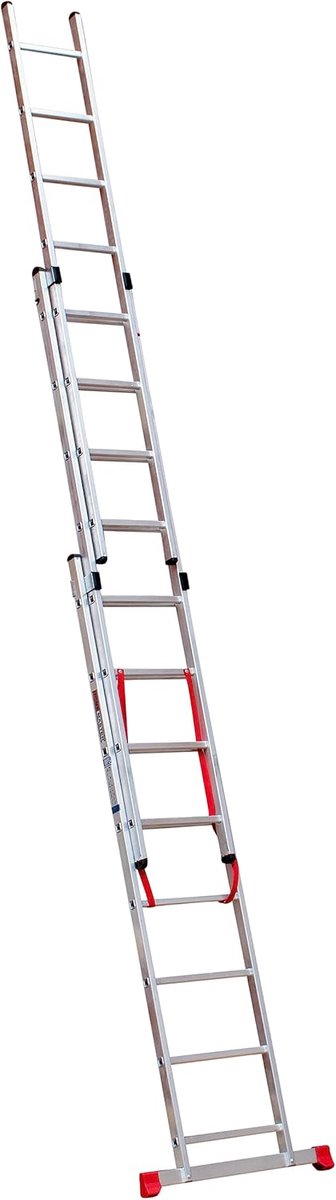 Uitschuifladder 3-delig - Telescopische ladder Aluminium - Klusladder Huis - EN131 Gecertificeerd - 3 x 8 - Zilver