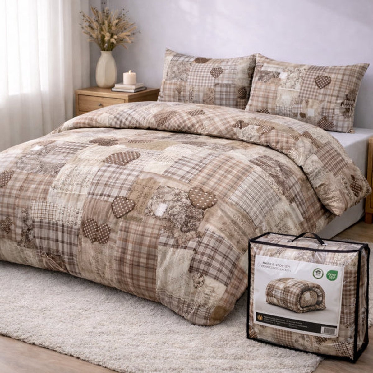 Valking Dekbed Zonder Overtrek - Beige & Taupe - Voor het hele jaar 200 x 220 cm