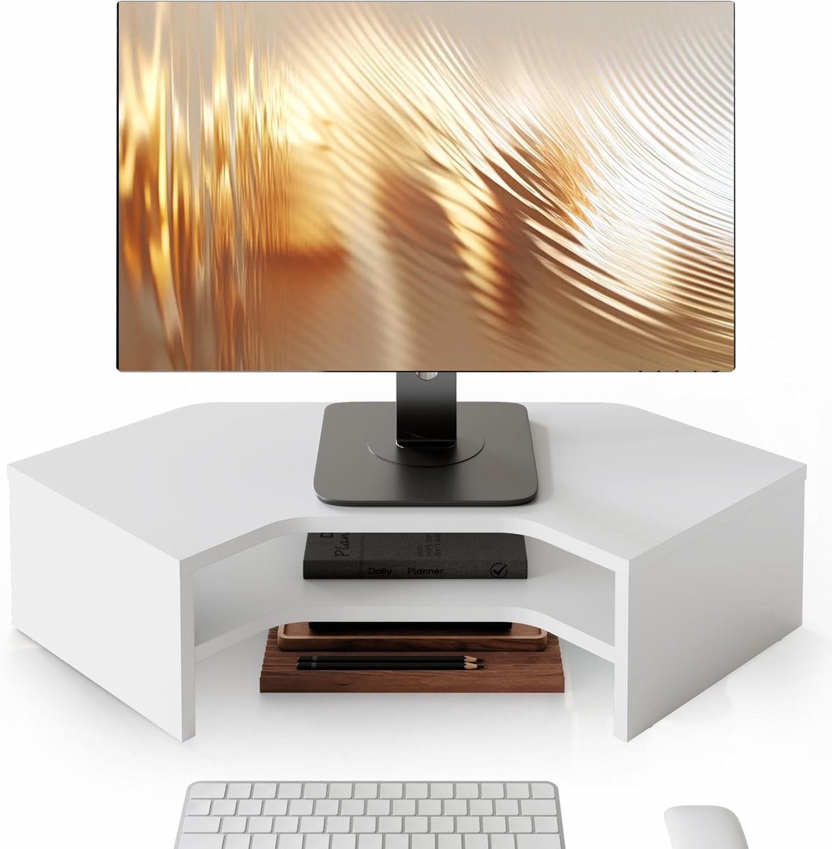 Monitor Verhoger - Bureau Versterker - Ergonomisch Werken - 2-Laags Ontwerp - 46cm Breed - Wit