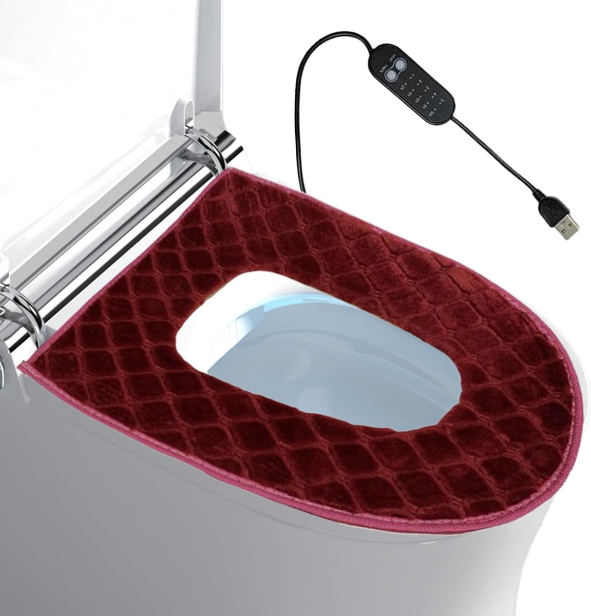 Verwarmde Toiletzitting - Comfortabele Kussen - Winter Badkamer - 5-Traps Verstelbaar - 43 x 37 cm - Bruin