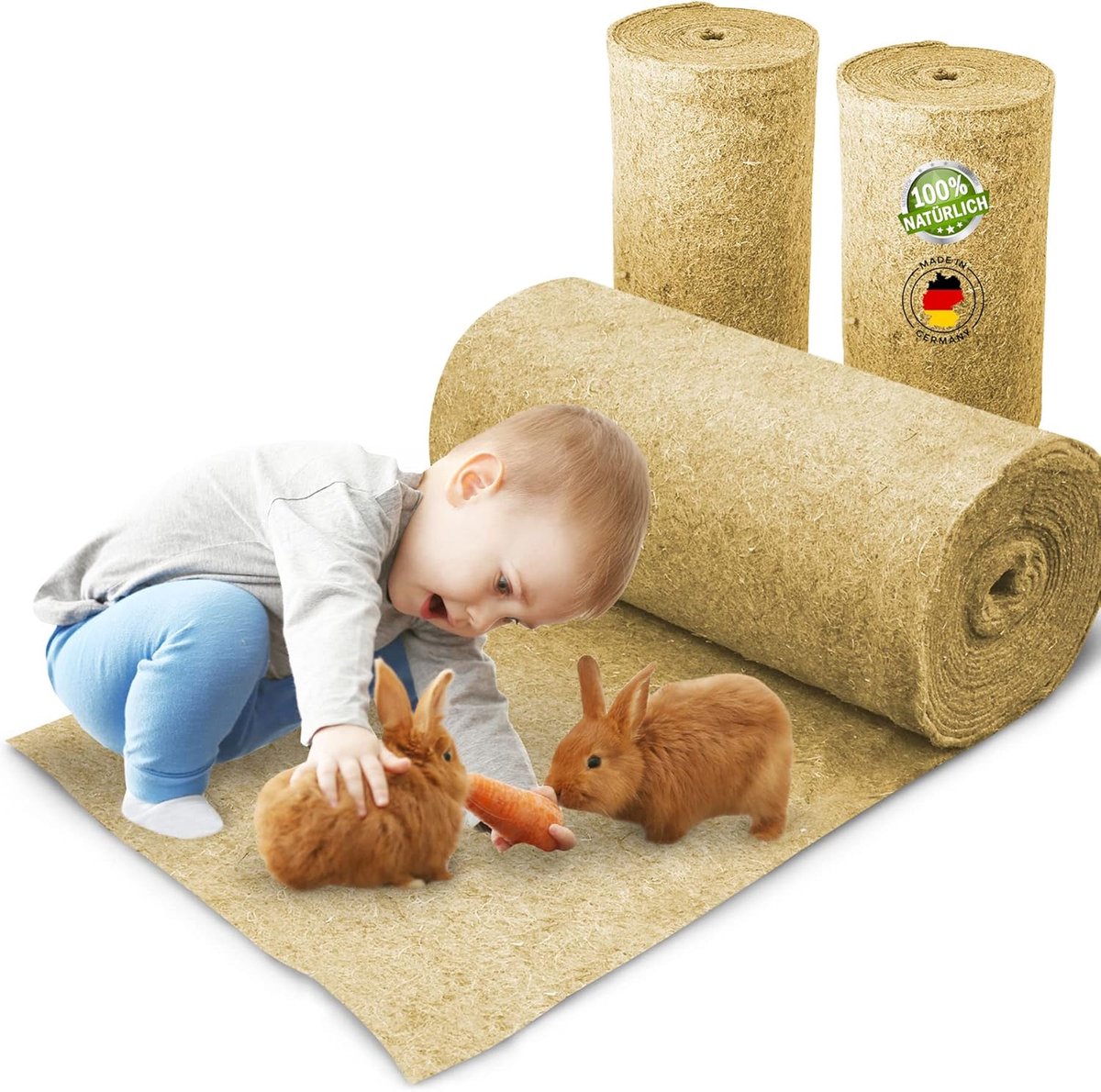 Hennep Bodem Bedekking - Knaagdier Tapijt - Kooi Inrichting - 100% Biologisch Materiaal - 5 Meter Rol - Natuurlijk Groen