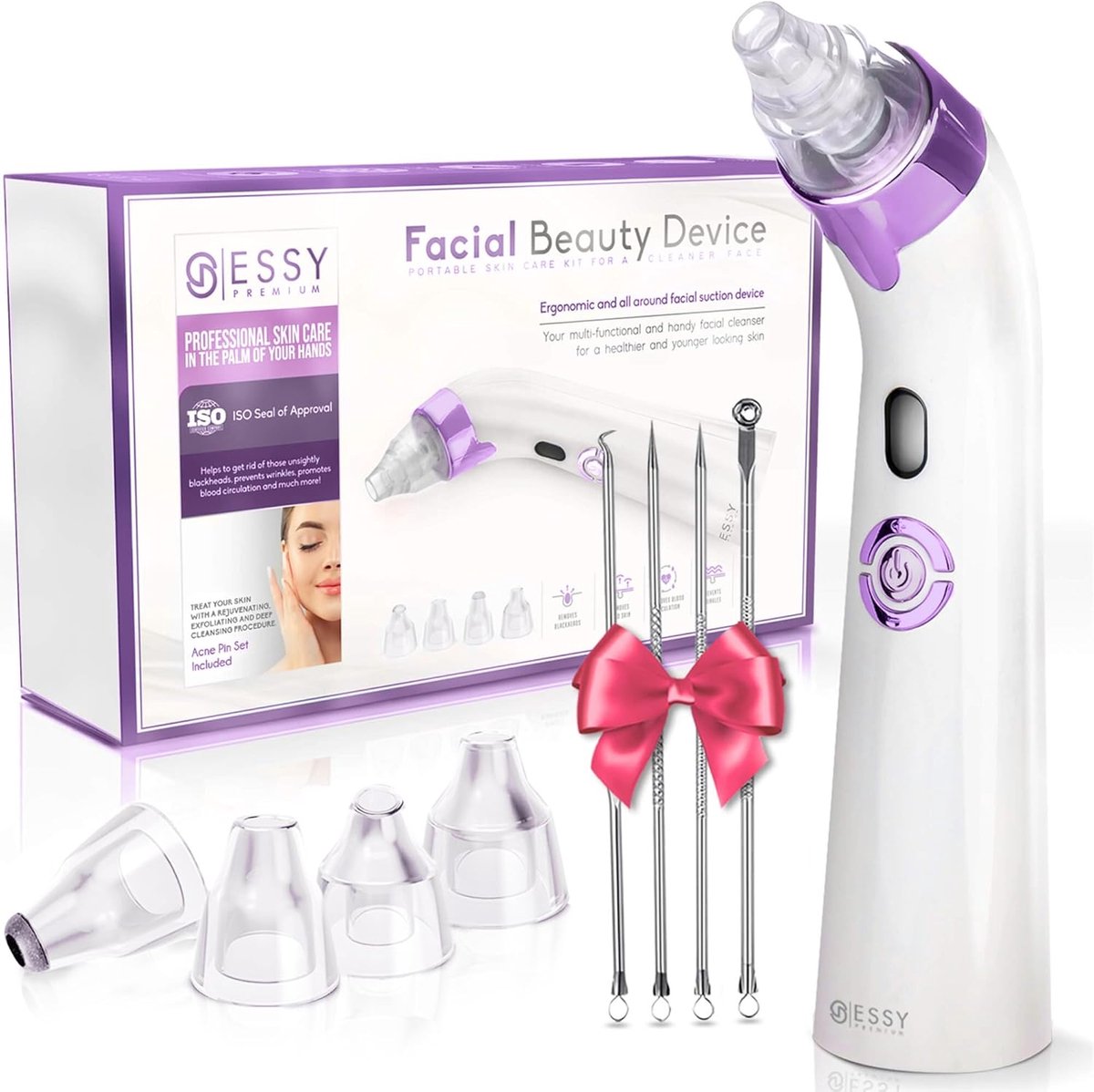 Blackhead Remover Mee-eterverwijderaar & Vacuüm Gezichtsporiënreiniger, Acne- & Comedonenverwijderaar, Gezichtsporiënstofzuiger, Mee-eterzuiger, Mee-eterzuig- & Puistjes- en Witte-kopjesverwijderaar (Paars)