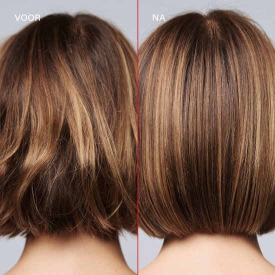 Vergelijking van blond haar voor en na behandeling.