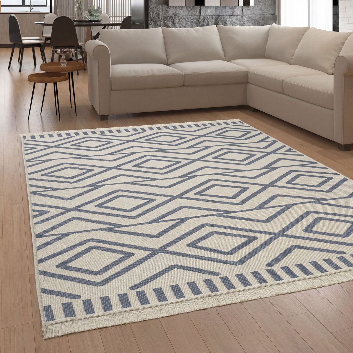 Paco Home Vloerkleed Woonkamer Wasbaar In Wasmachine Abstract Boho Franjes Grijs Crème 120x160 cm