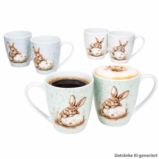 Foto: 6 delige set bunny koffiemokken 360 ml 2x wit groen en blauw van porselein 428612