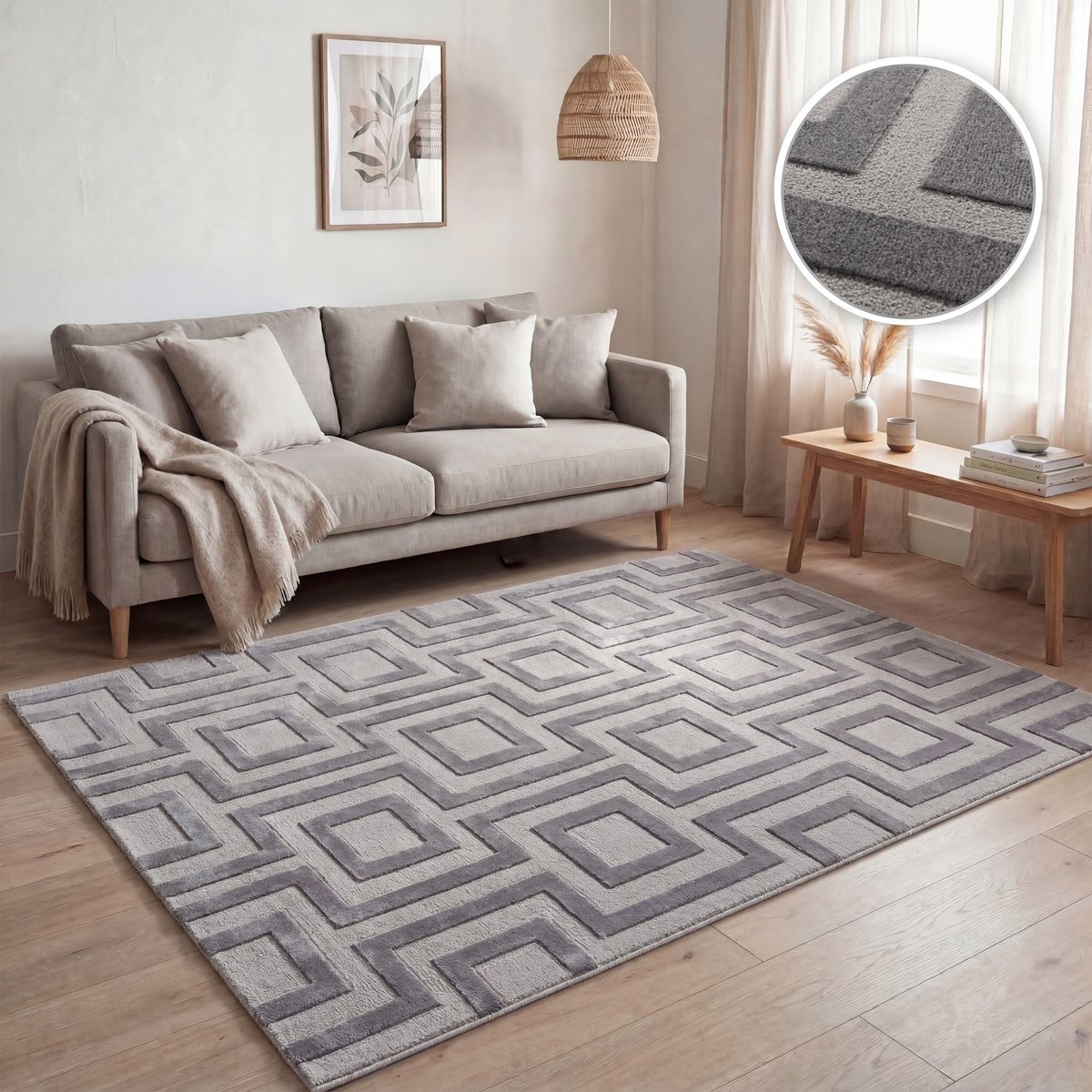 Paco Home Woonkamer tapijt, moderne geometrische abstracte patronen, 3D-effect grijs 230x320 cm