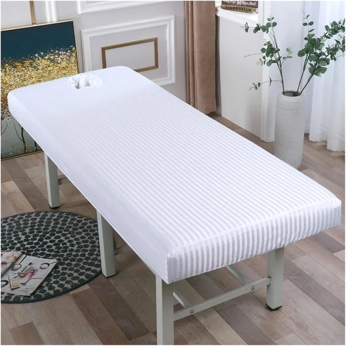 Massagestoel Overtrek - Beschermhoes Spa - Cosmetische Behandelingen - Met Gezichtsgat - 180 x 60 cm - Wit