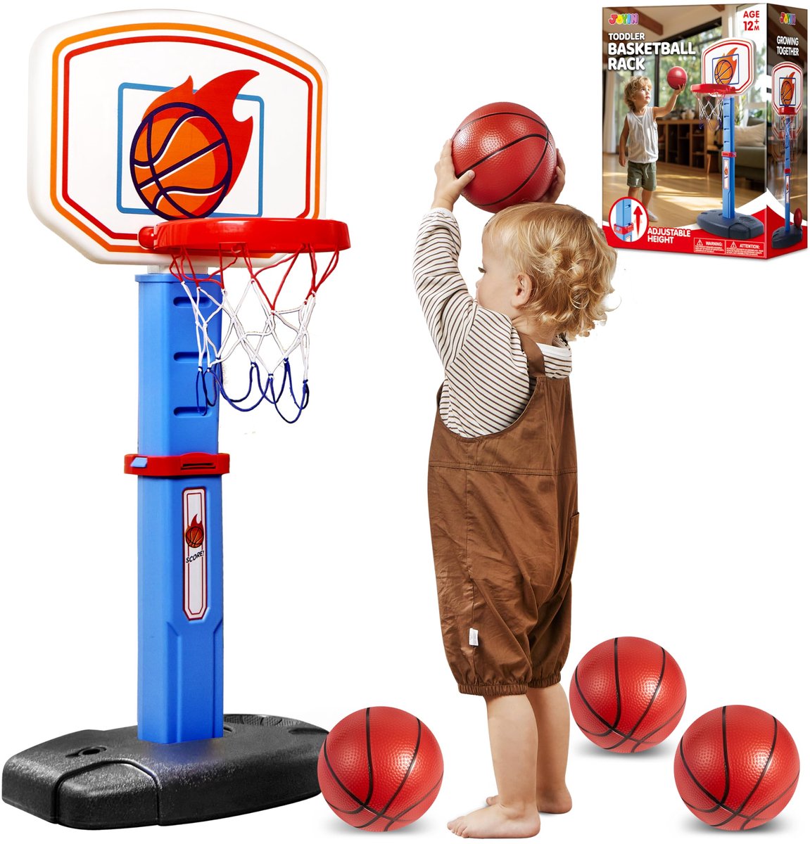 JOYIN Basketbalmand voor kinderen, binnen- en buitenspel, met verstelbare standaard van 30,7 tot 42,5 inch, mini-basketbalmand