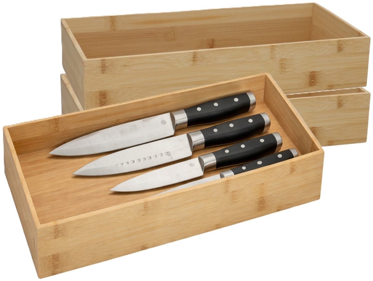 5Five 5Five houten bakje - 3x - organizer - bamboe - 38 x 18 x 7 cm - kast en lade verdelers - opslag - sorteerbakje