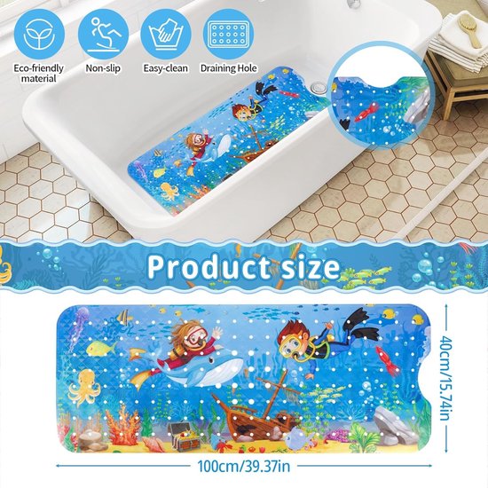 Kinder Badmat - Douchemat Antislip - Veilig Baden - 200 Zuignappen - 100 x 40 cm - Blauw van Kinder — afbeelding 2