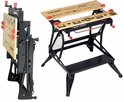 De inklapbare werkbank Black+Decker Workmate Plus, opgevouwen en uitgeklapt.