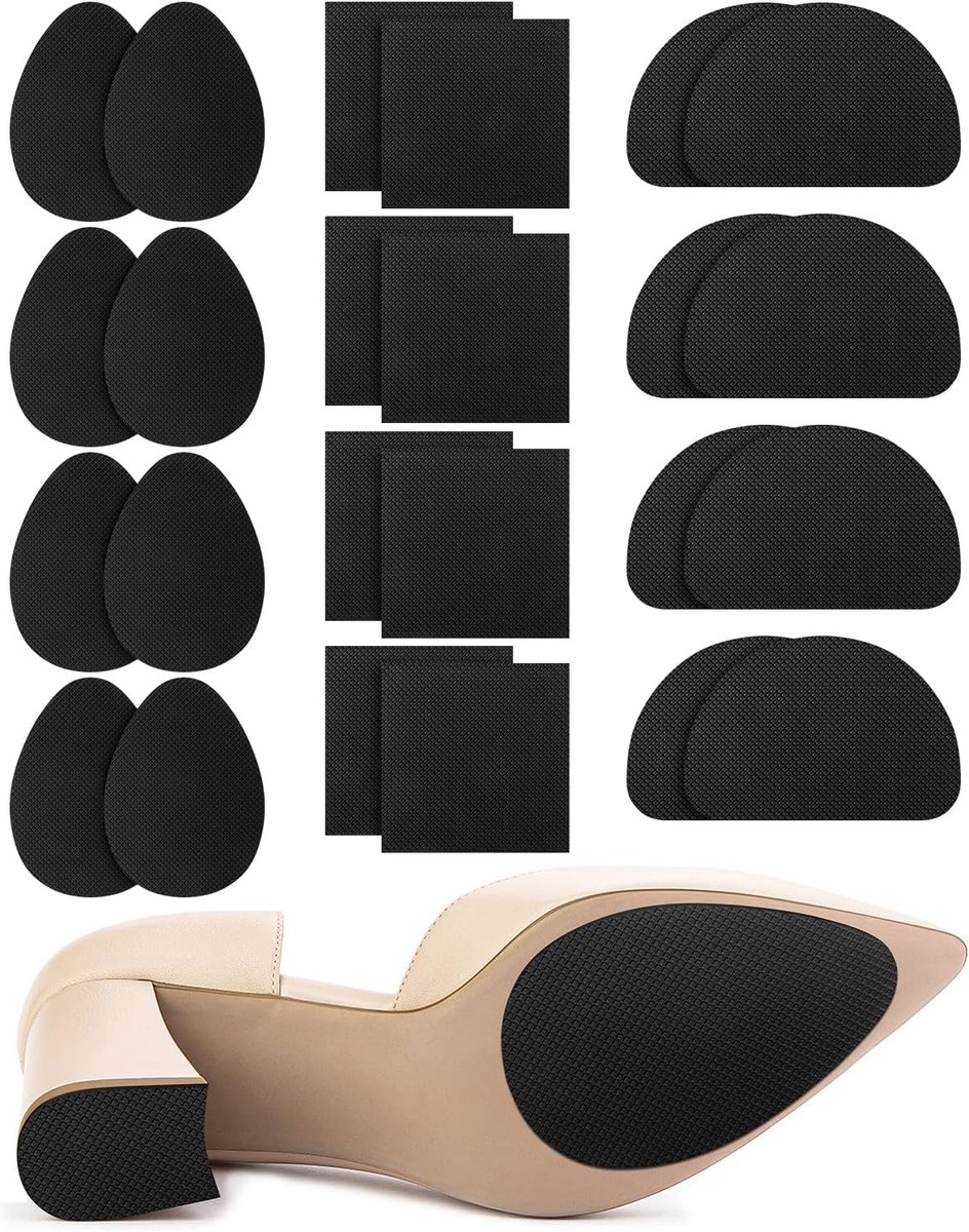 24 stuks rubberen zolen om op te plakken, antislip schoenzolen, reparatie, zelfklevend, dikke zoolbescherming, antislipzool, pads voor hoge hakken, laarzen, sandalen, herenschoenen, zelfklevende antislip stickers (3 stijlen, zwart)| Cyslmuk®