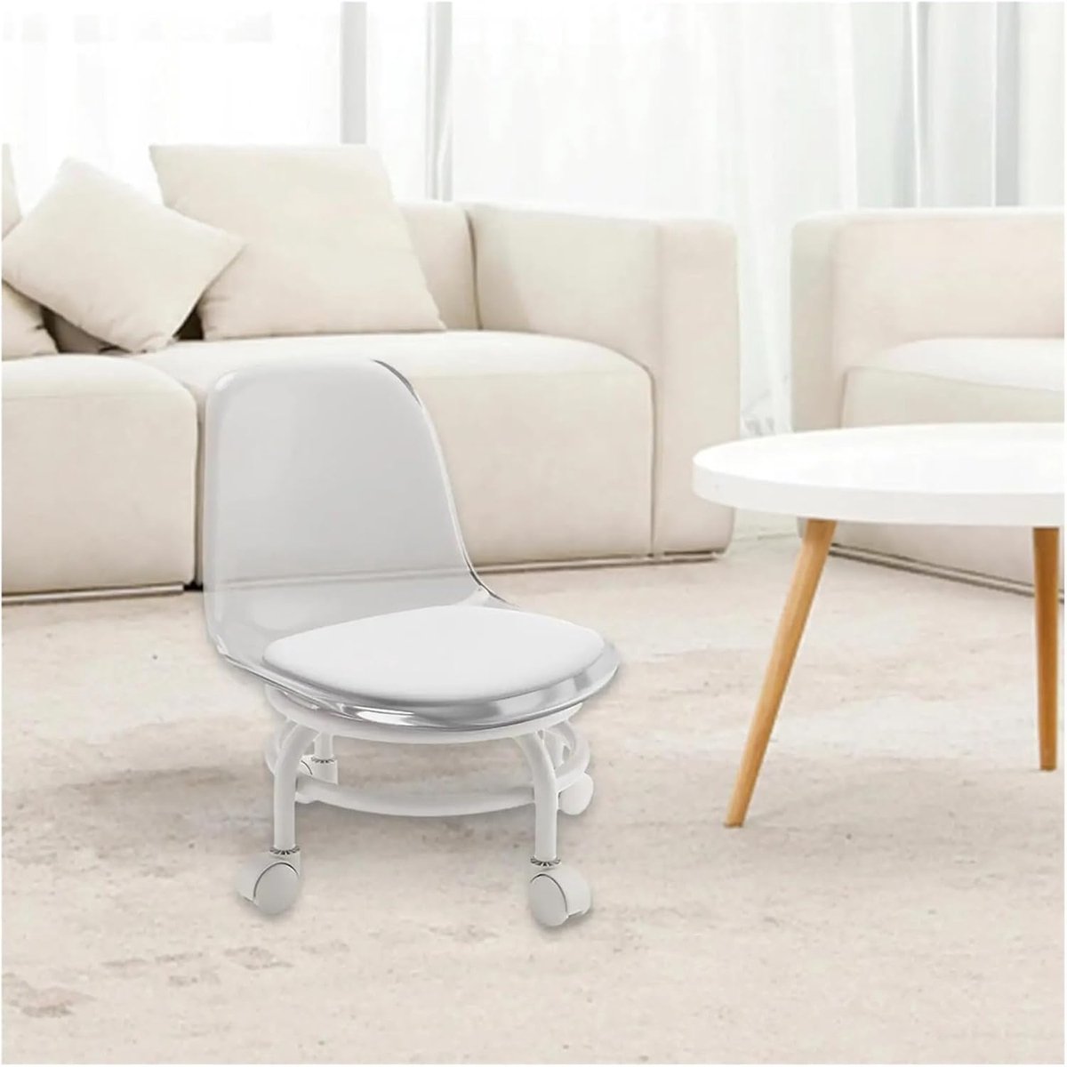 Lage Kruk - Rolstoel Zadel - Pedicure Werk - Met Rugsteun - 45cm Breed - Transparant