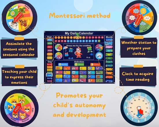 Weekplanner Kinderen - Educatieve Kalender - Tijd Leren Beheren - Groot Formaat 100x70cm - Met 47 Labels — afbeelding 4
