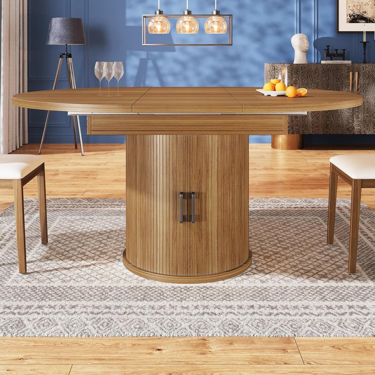 Uittrekbare Eettafel - Ronde Keukentafel - Gezellig Dineren - Geïntegreerde Opbergruimte - 118-158 cm - Walnoot