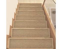 Antislip traptreden, rubberen traptreden met zelfklevende achterkant, set van 30 extra dikke trapmatten van linnen, voor binnenshuis, geschikt voor kinderen, ouderen en huisdieren, trapmatten die geen resten achterlaten, 20 cm × 76 cm, beige