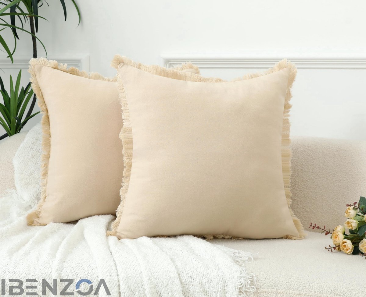 Ibenzoa Set van 2 Kussenslopen - Beige - 50x50 cm - Katoen