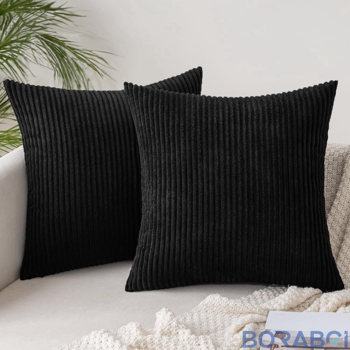 Ibenzoa Kussensloop Set van 2 - Zwart - 45x45 cm - Corduroy
