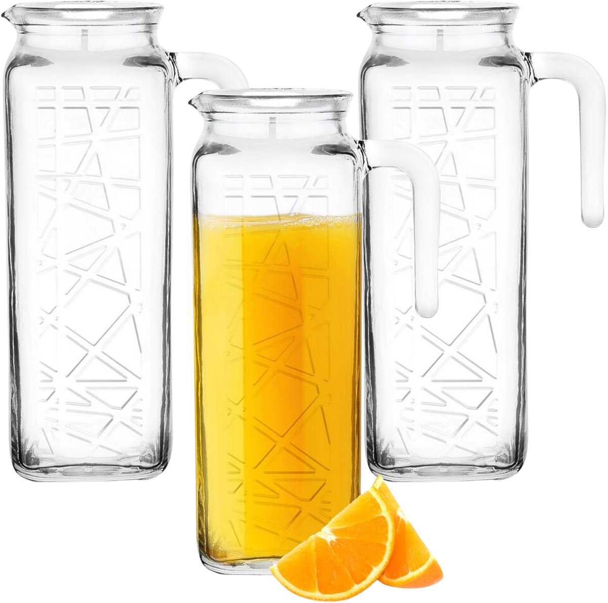 Glasmark Juice sapkan - 3x - met witte deksel - 1 Liter - glas - schenkkan - waterkaraf
