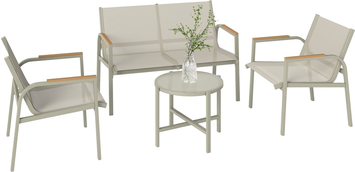 Outsunny Tuinstoelenset-Metaal, Textilene-112,5L x 68B x 74H cm-Groen