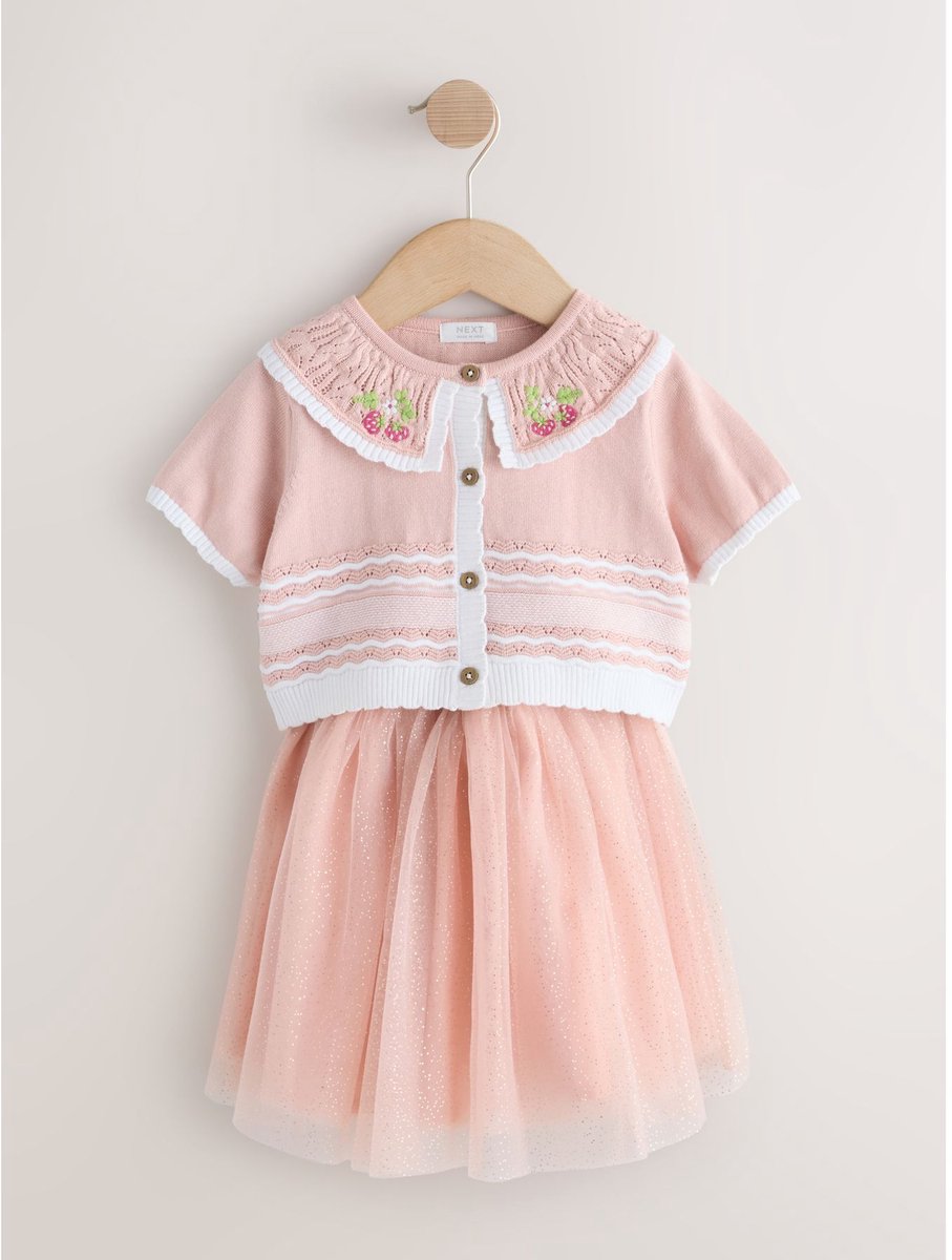 Next - Meisjes - Set van gebreide top en mesh rok - Roze