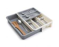 Cheqo® Bestekbak Uitschuifbaar - Besteklade - Bestekhouder - Bestekcassette - Keukenlade Organizer - Bestek Organizer - Lade Organizer - Inzetbak - Lade-indeler - Verstelbaar - Ladeverdeler - Opbergbak voor Keuken - Bestek Opbergen - Bestekla