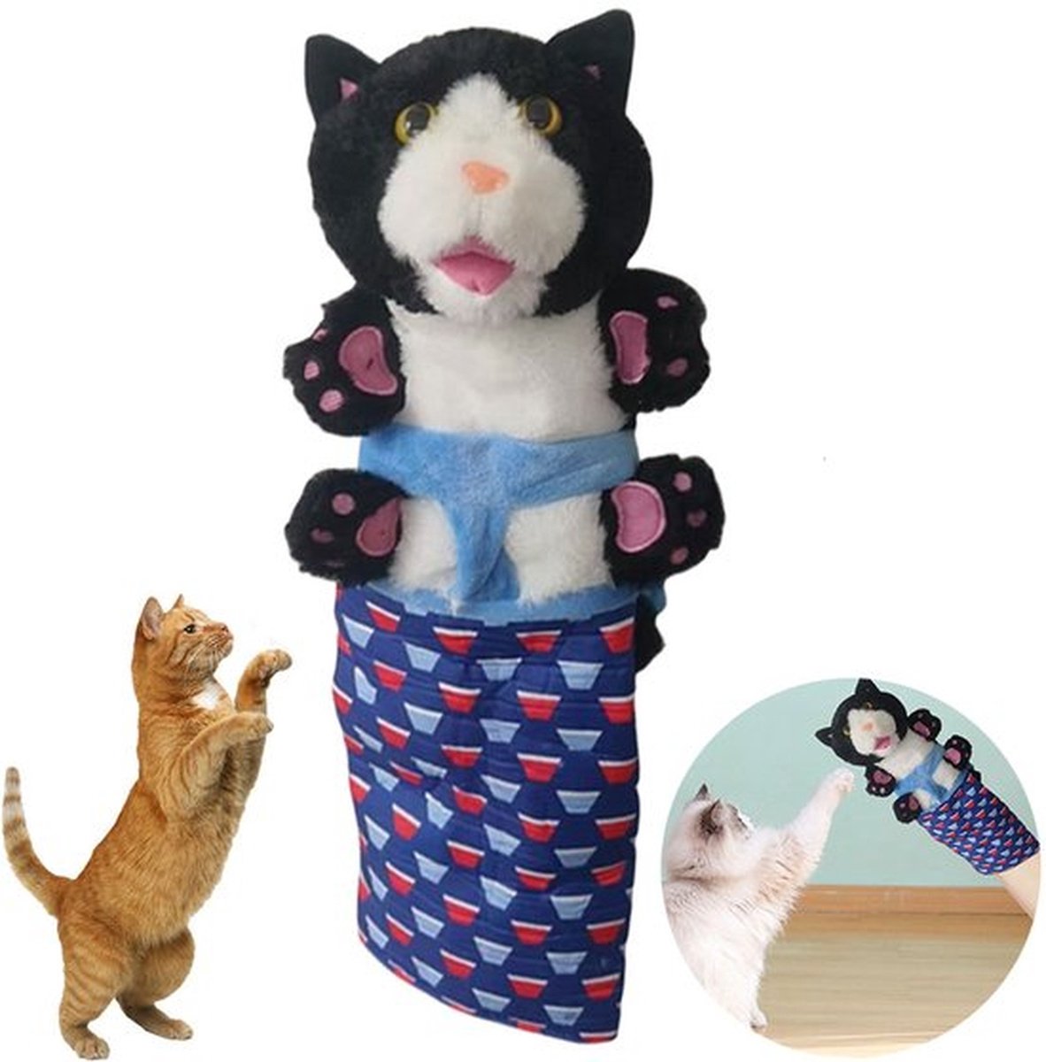 Interactief kattenspeelgoed met worstelaar, zachte kattenhandpop, kattenworstelpop, comfortabel zacht, stevige vulling, leuk rollenspel, interactief kattenspeelgoed