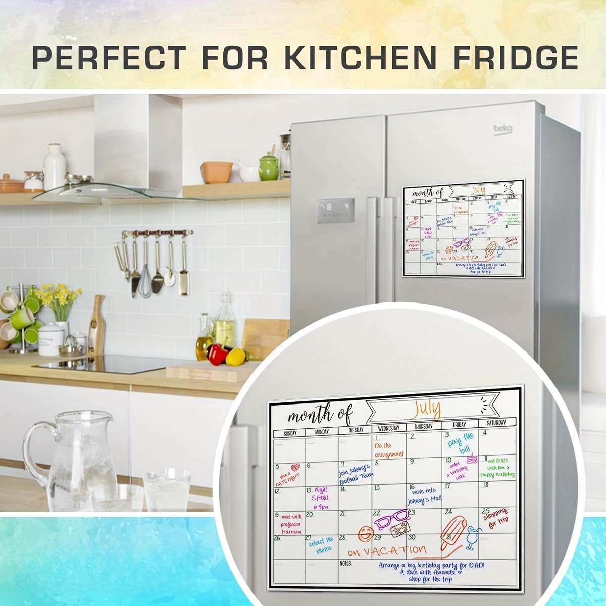 Daity Magnetisch prikbord voor de koelkast - magnetische uitwisbare kalender - maand- en weekplanner - whiteboard geschikt voor kinderen - tieners en volwassenen - 28*21 cm — cadeau in Kalenders & Planners - foto 3
