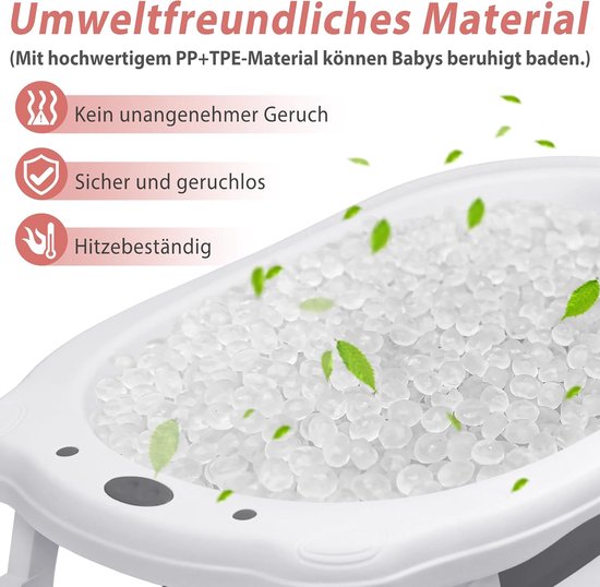 Foldable baby tub with drainage holes, suitable for toddlers up to 8 years, heat-resistant, non-slip foot pads, stable PP & TPE plastic, bath mat included (grey) — afbeelding 5