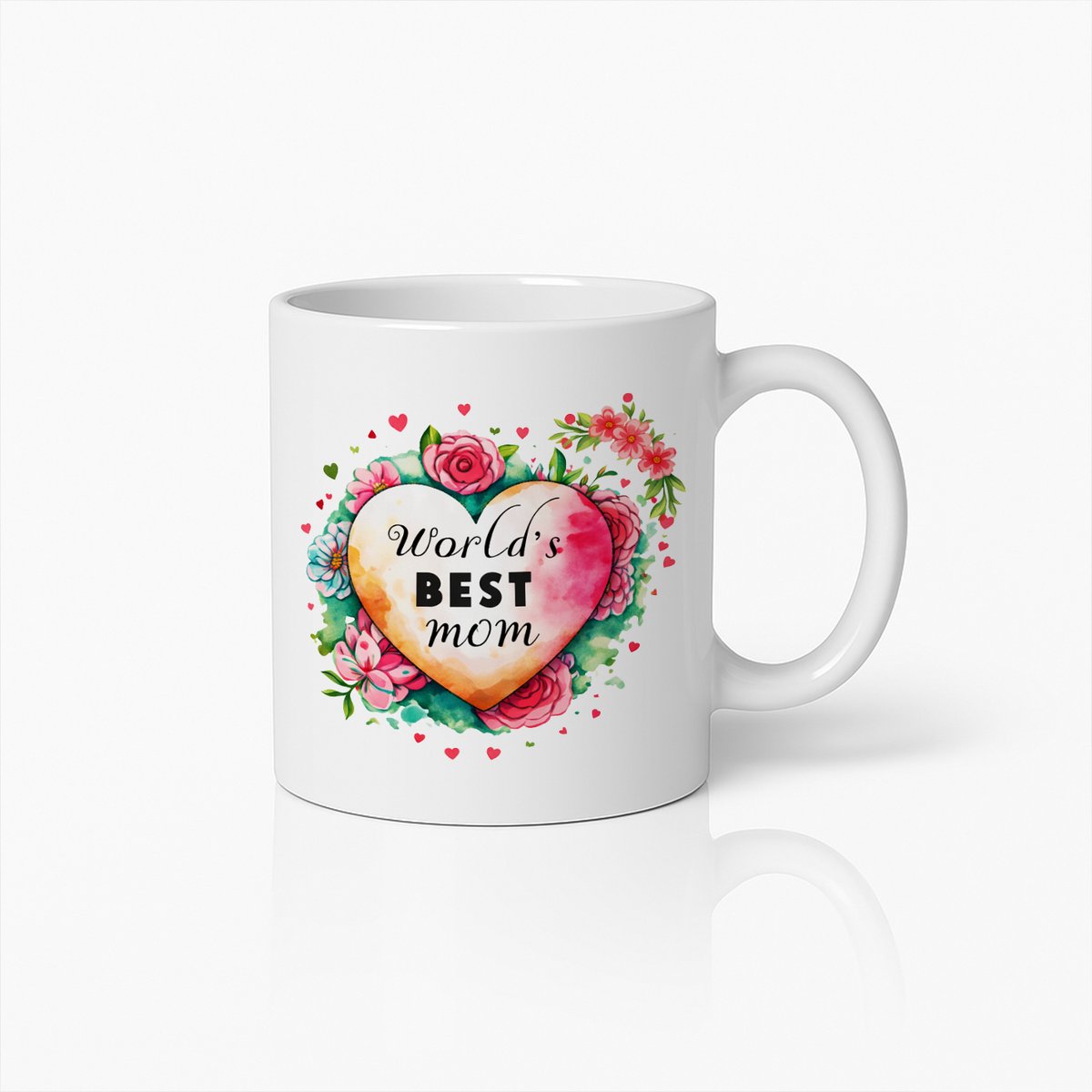 World's Best Mom Koffiemok - Moederdag Cadeau - Bloemen Hart Design - 330ml - Keramiek Wit