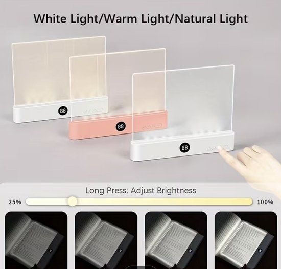 2-in-1 LED Leeslamp Volledige Pagina - USB Oplaadbaar - Instelbare Kleuren - Bedlampje - Draagbare Bladwijzerlicht - LED-leeslamp - Bright Light Lamp Board - Leeslamp voor lezen in bed - Oogvriendelijk - Met Timer - Draagbaar Nachtlampje - 1 stuk van Merkloos — afbeelding 3