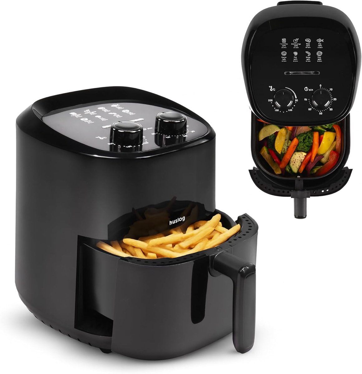 Heteluchtfriteuse - Olievrije Frituurpan - Snelle Maaltijden - Compact Formaat - 23 Liter - Zwart