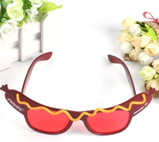 Hotdog Zonnebril - Feestbril Verkleedbril - Carnaval Cosplay - Uniek Vormgegeven - 18x7cm - Rood van Merkloos — afbeelding 2