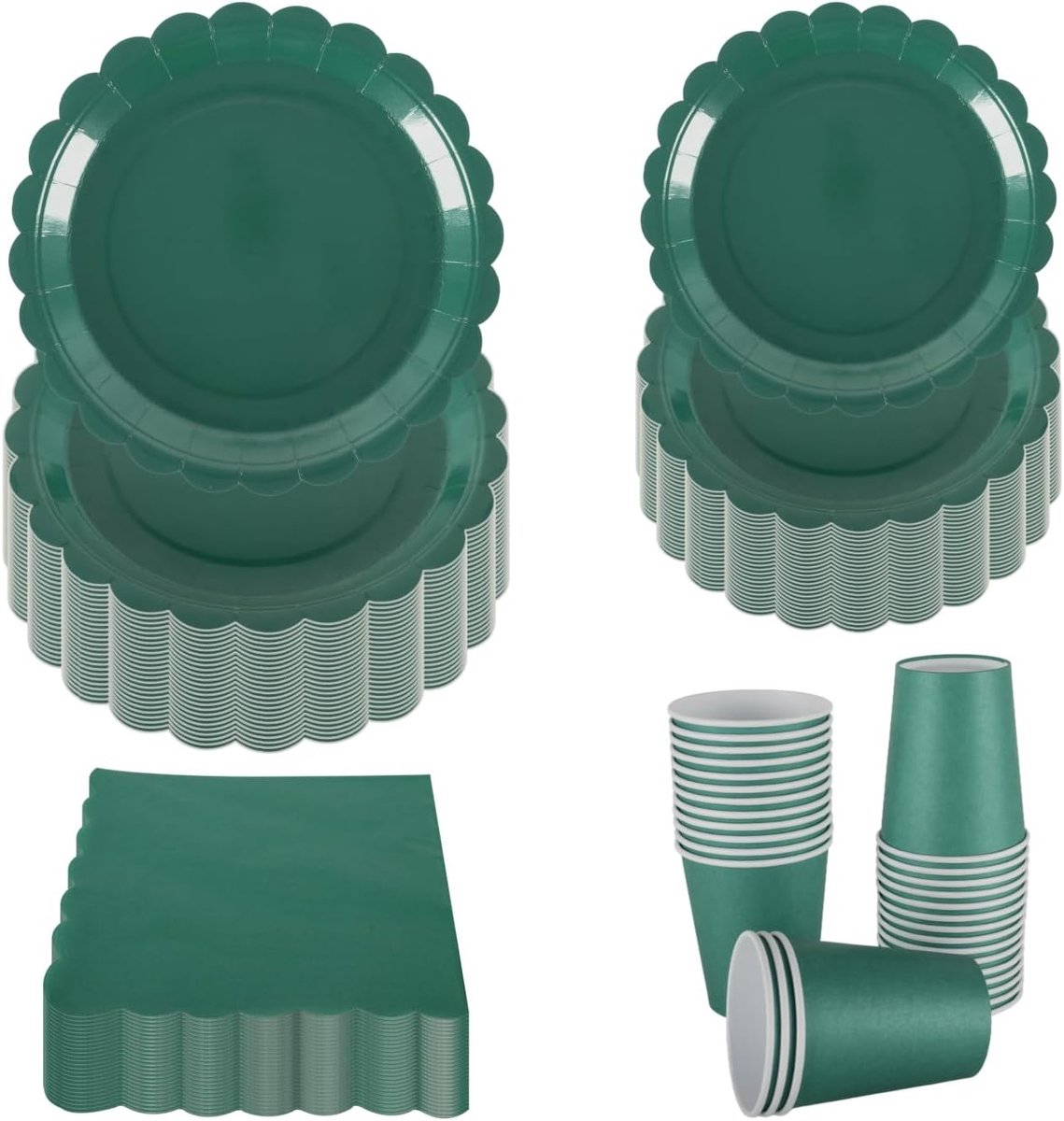 Feestservies Set - Wegwerpborden - Voor 30 Gasten - Compleet Pakket - 18cm en 23cm - Donkergroen